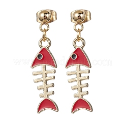 フィッシュボーン合金エナメルスタッドピアス  女性用ゴールデントーン 304 ステンレススチール ダングルイヤリング  ミックスカラー  30x8mm&nbsp;EJEW-JE05533