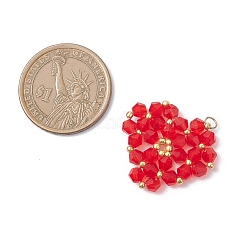 ガラスチャーム  ハート  304ステンレススチール製丸カン付き  18KGP本金メッキ  多面カット  レッド  23.5x27.5x4.5mm  穴：3.5mm&nbsp;PALLOY-MZ01084-01