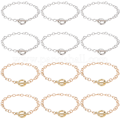 12Pcs 2 Colors Alloy Cable Chain Bracelets for Women Men&nbsp;BJEW-SC0001-60