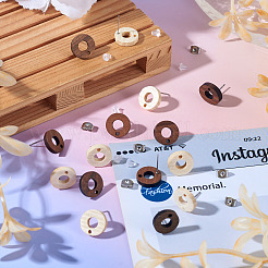 20Pcs 2 Styles Donut Shape Natural Ash Wood Stud Earring Findings&nbsp;EJEW-TA0001-35