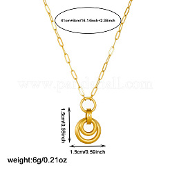 304 Stainless Steel Duo Ring Pendant Paperclip Chain Necklaces for Women&nbsp;WG87DD9-01