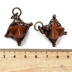 天然レッドジャスパー マカバ スターペンダント  真鍮製の星型チャーム（丸カン付き）  赤銅鉱  36x30x24mm  穴：7mm&nbsp;G-C144-01R-04