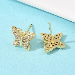 Brass Micro Pave Clear Cubic Zirconia Stud Earrings&nbsp;EJEW-F400-02D-G