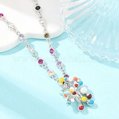 Brass Pave Colorful Cubic Zirconia with Enamel Fireworks Pendant Necklaces for Women&nbsp;NJEW-F364-03P