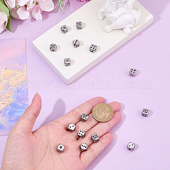 304ステンレススチールビーズ15個  サイコロ  アンティークシルバー  8x8x8mm  穴：1~1.4mm&nbsp;STAS-DC0017-56