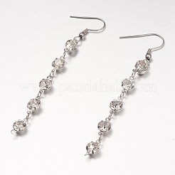 304ステンレススチールラインストーンダングルイヤリング  304ステンレススチールピアスフック付き  ステンレス鋼色  76mm  ピン：0.6mm&nbsp;EJEW-JE01784