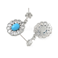 Brass Pave Cubic Zirconia Stud Earring Findings&nbsp;KK-C172-12P