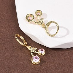 チェリーブラスマイクロパヴェキュービックジルコニアフレンチフックピアス  ラックめっき  長持ちメッキ  鉛フリー＆カドミウムフリー  18KGP本金メッキ  29x14mm&nbsp;EJEW-K324-01G