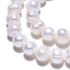 天然養殖淡水パールビーズ連売り  ポテト  ホワイト  9~10mm  穴：0.5mm  約38個/連  14.57インチ（37cm）&nbsp;PEAR-S001-9-10mm-3