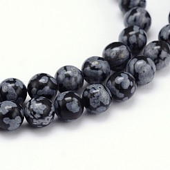 天然の雪片黒曜岩ラウンドビーズ連売り  6mm  穴：1mm  約60個/連  15インチ&nbsp;X-G-J303-09-6mm