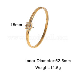 304ステンレススチールラインストーンヒンジ付き女性用バングル  スノーフレーク  ゴールドカラー  内径：2.46インチ（6.25cm）&nbsp;FS-WG7AFBC-02