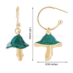 エナメル マッシュルーム ダングル スタッド ピアス  女性用金メッキ合金ハーフフープピアス  グリーン  47x24.5mm  ピン：0.7mm&nbsp;JE987B