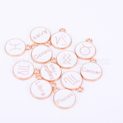 合金エナメルチャーム  [12]星座とフラットラウンド  ライトゴールド  ホワイト  15x12x2mm  穴：1.5mm  12個/袋&nbsp;ENAM-WH0047-50G-A