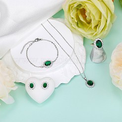Cubic Zirconia Oval Pendant Necklace & Link Bracelet & Cuff Ring & Stud Earrings&nbsp;SJEW-SZC0001-01B