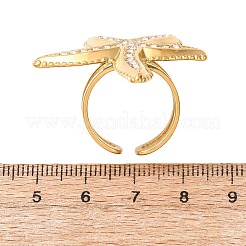 女性用304ステンレススチール製ラインストーンリング  ヒトデ  ゴールドカラー  18mm&nbsp;RJEW-D355-02G