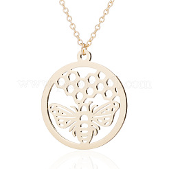 304 Stainless Steel Ring with Bee & Honeycomb Cutout Pendant Necklaces for Women&nbsp;WGD6CCF-01