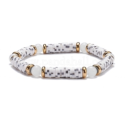 Round Imitation Jade & Handmade Polymer Clay Heishi Beads Stretch Bracelet&nbsp;BJEW-JB07454