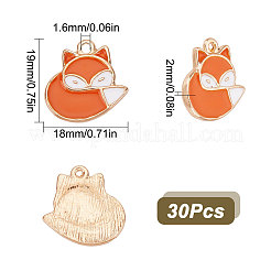 30 個ラックメッキ合金ペンダント  エナメル  カドミウムフリー＆鉛フリー  キツネ  ダークオレンジ  19x18x2mm  穴：1.6mm&nbsp;ENAM-SC0003-24