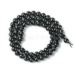 天然石ブラックトルマリンビーズ連売り  多面カット  ラウンド  6mm  穴：0.9mm  約60~62個/連  14.96~15.35インチ（38~39cm）&nbsp;G-F748-Y01-04