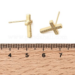 クロス真鍮マイクロパヴェクリアキュービックジルコニアスタッドピアス  カドミウムフリー＆鉛フリー  長持ちメッキ  ラックめっき  18KGP本金メッキ  14x10.5mm&nbsp;EJEW-C186-18G-01