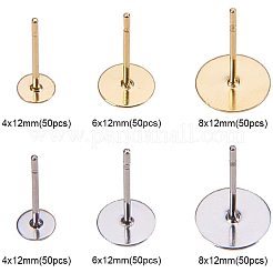 304ステンレススチールスタッドピアス金具  ゴールデン·ステンレス鋼色  12x4~8mm  ピン：0.7mm&nbsp;STAS-PH0010-16M
