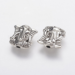 チベット風合金ビーズ  象  アンティークシルバー  10x10x3mm  穴：1.5mm&nbsp;X-PALLOY-F202-27AS