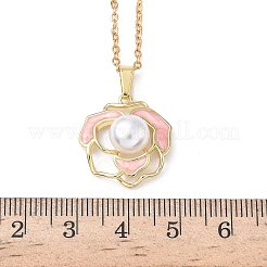 Brass Enamel Pink Flower Pendant 304 Stainless Steel Chain Necklaces for Women&nbsp;NJEW-D341-04G