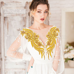 Flower & Leaf Glass Rhinestone Embroidery Cloth Sew on Appliques&nbsp;PATC-WH0008-131