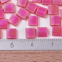 MIYUKIティラビーズ  日本製シードビーズ  2穴  （tl140fr）つや消し透明赤オレンジab  5x5x1.9mm  穴：0.8mm  約118個/10g&nbsp;X-SEED-J020-TL140FR