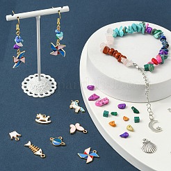 DIYジュエリー作成キット  ジェムストーンチップビーズ  サン＆ムーン＆クラウンアロイペンダント16個  350個のプラスチック/ガラス/真鍮ビーズ  真鍮と鉄のパーツ  亜鉛合金の留め金  伸縮性のある糸  ワイヤーとピンセット  ミックスカラー  ジェムストーンチップビーズ：160g /セット&nbsp;DIY-FS0001-53