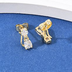 猫型真鍮マイクロパヴェクリアキュービックジルコニアスタッドピアス  長持ちメッキ  ラックめっき  18KGP本金メッキ  11x5mm&nbsp;EJEW-C172-01G