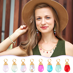 64Pcs 8 Color Copper Wired Glass Pendants&nbsp;PALLOY-AB00258