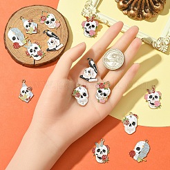 14 個 7 スタイルのハロウィン合金ペンダント  エナメル  ライトゴールド  スカルチャーム  ミックスカラー  28~30x19~22x1mm  穴：1.6~2mm  2個/スタイル&nbsp;ENAM-YW0004-69