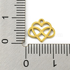 レーザーカット304ステンレススチールチャーム  無限のチャームが付いたハート  ゴールドカラー  9x10x1mm  穴：1.2mm&nbsp;LS-STAS-G323-03G