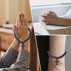 24Pcs Wood Cross Charm Bracelets&nbsp;BJEW-GO0001-43