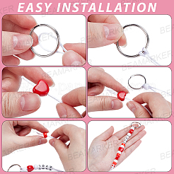 バレンタインデー/母の日用DIYキーホルダー作りキット  プラスチックバレルビーズを含む  アクリルハート＆文字ビーズ  鉄キーホルダーリング  ナイロンラテイルサテンコード  ミックスカラー  9x6mm  穴：3.8mm&nbsp;DIY-BM0001-37