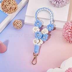 手編みの花のペンダント装飾  合金回転式ナスカン付き  空色  205x32mm&nbsp;KEYC-TAC0009-02KCG-04