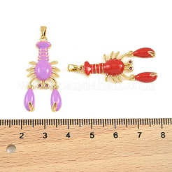 真鍮製エナメルペンダント  ゴールドカラー  エビ  34x17x4mm  穴：2x4.5mm&nbsp;KK-I477-05G-02