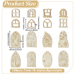 128Pcs Unfinished Wood Dollhouse Doors & Windows&nbsp;WOOD-GO0001-22