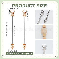 30個5色の合金と鉄のビーズキーチェーンバー  ミックスカラー  87~89x8mm  穴：8mm  6個/カラー&nbsp;FIND-PH0026-68