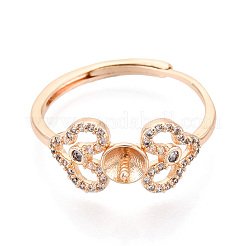 Heart Brass Micro Pave Clear Cubic Zirconia Adjustable Ring Settings&nbsp;KK-T076-49G
