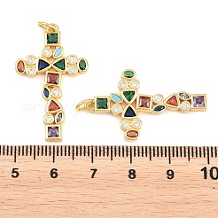 イースター 真鍮 マイクロパヴェ カラフル キュービックジルコニア ペンダント  マルチカラーの十字架チャーム  18KGP本金メッキ  32.5x19x2mm  穴：3mm&nbsp;ZIRC-F148-14E-G