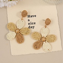 Bohemian Style Flower Alloy Raffia Dangle Stud Earrings&nbsp;FS-WGE633D-01