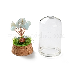 Natural Flower Amazonite Chips Money Tree in Dome Glass Bell Jars with Wood Base Display Decorations&nbsp;DJEW-K030-02E