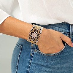 MIYUKIグラスシード編みこみビーズブレスレット  女性のためのスパークスターフレンドシップブレスレット  ゴールド  11インチ（28cm）&nbsp;BJEW-A121-63A