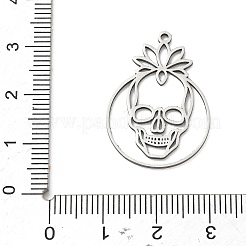 ステンレスペンダント201個  蓮の花のチャームが付いた頭蓋骨  ステンレス鋼色  28x20x1mm  穴：1.6mm&nbsp;SA-CBA6FBD-02P