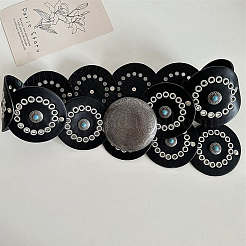 Western Retro PU Leather & Resin Imitation Gemstone Disc Chain Belts with Alloy Buckles&nbsp;AJEW-WH20060-33