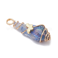 5Pcs 5 Styles Electroplated Natural Quartz Crystal Copper Wire Wrapped Pendants&nbsp;PALLOY-JF03430
