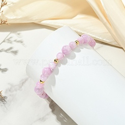 天然クンツァイトと真鍮のビーズを使用した女性用ストレッチブレスレット  ラウンド  ビーズ：6mm＆7.5~8mm  内径：2.13インチ（5.4cm）&nbsp;BJEW-JB14001