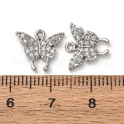 真鍮製マイクロパヴェキュービックジルコニアペンダント  蝶のチャーム  プラチナ  11x12.5x2.5mm  穴：1.2mm&nbsp;ZIRC-L105-13P